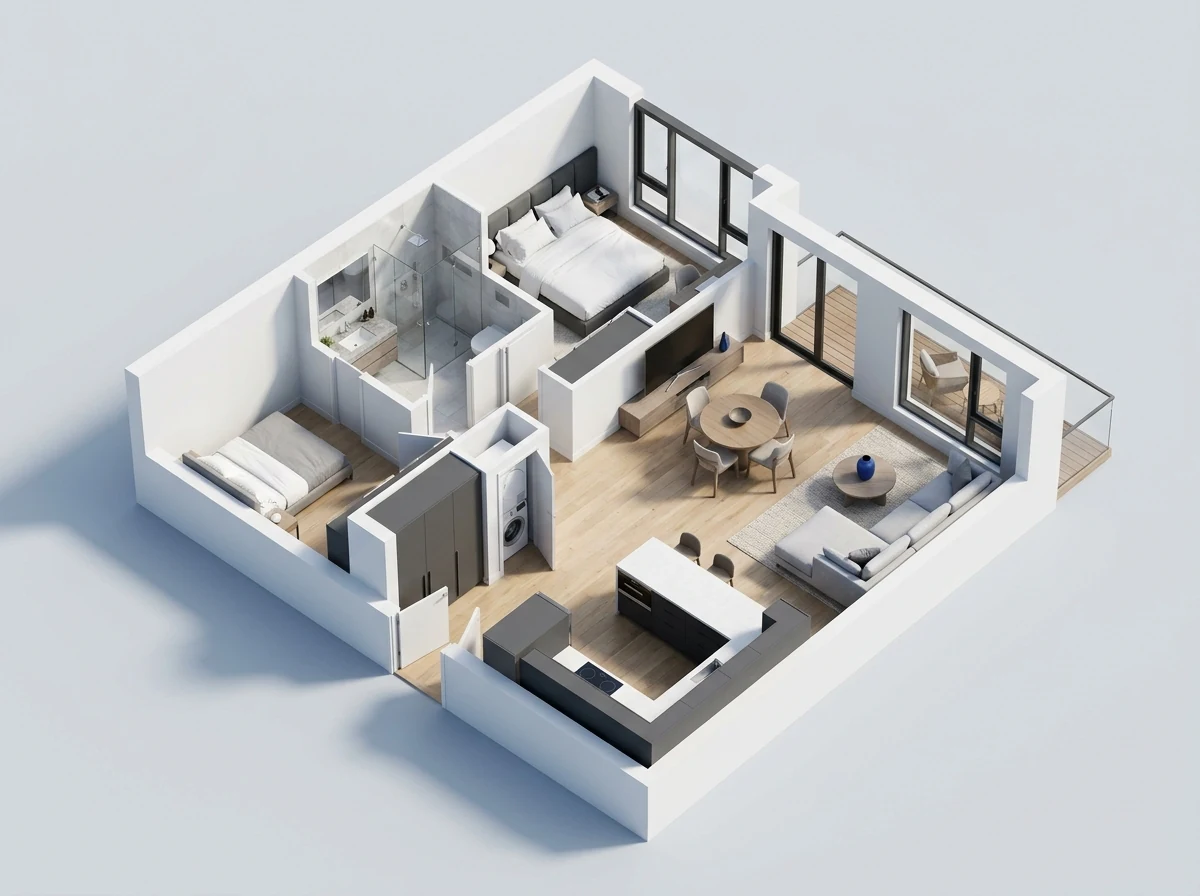 Warm modern apartment interior concept