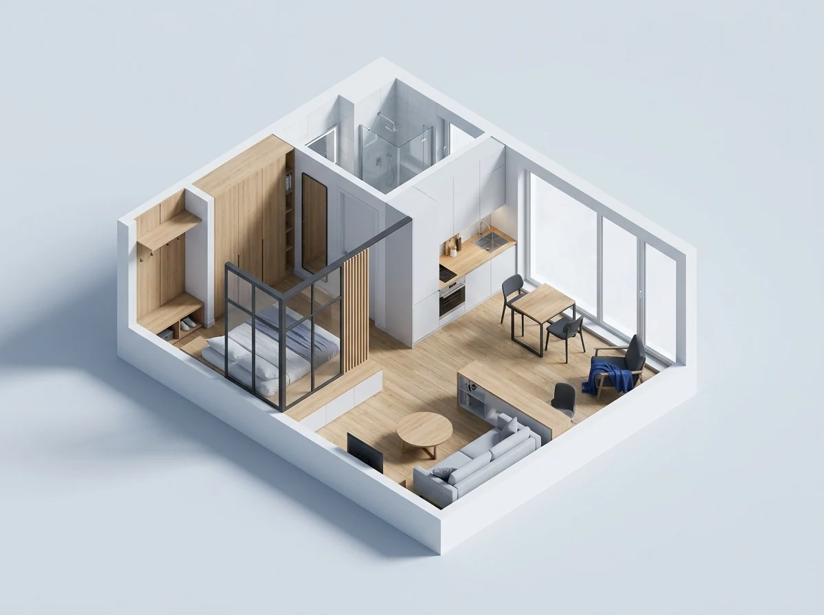 Open plan studio interior concept